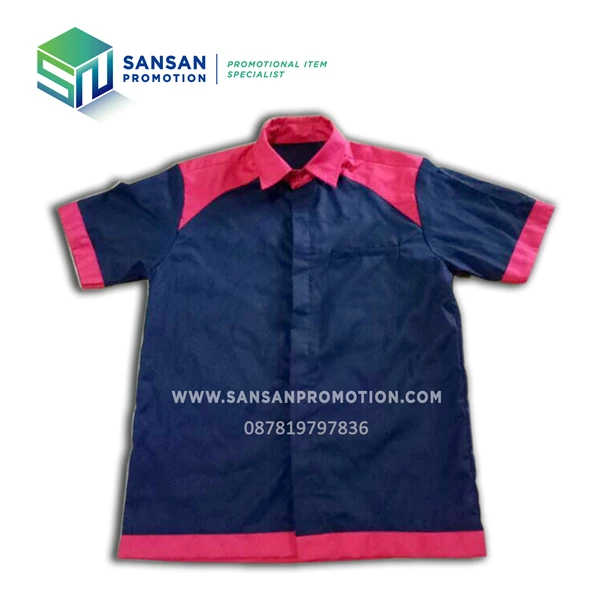 Short Sleeves Shirt with Blue and Red Combination