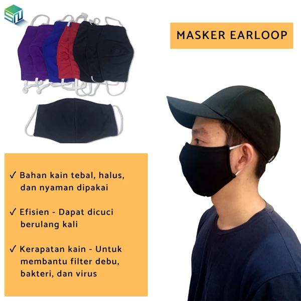 Masker Kain Earloop / Hijab / Masker Kain Karet Kuping / Warna Polos