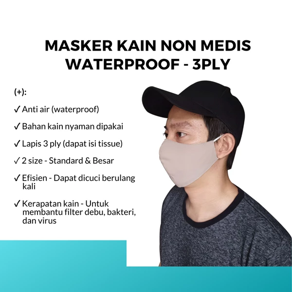 Masker Kain Earloop 3 PLY Anti Air (Waterproof) / Masker Kain Karet Kuping / Custom